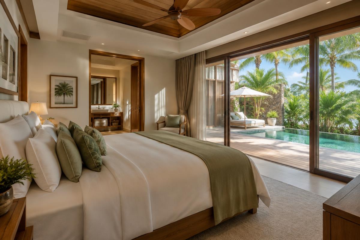 Master bedroom opening to the pool terrace